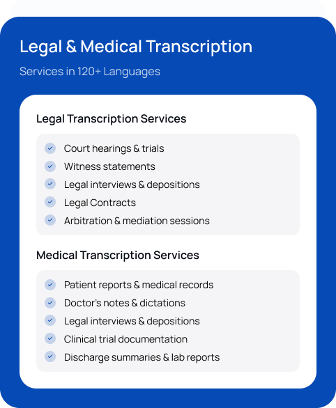 Legal & Medical Transcription Services in 120+ Languages